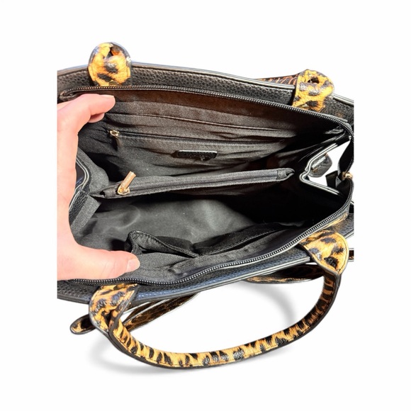 Crossi Black Satchel with Leopard Print Bow & Handles - Picture 9 of 11